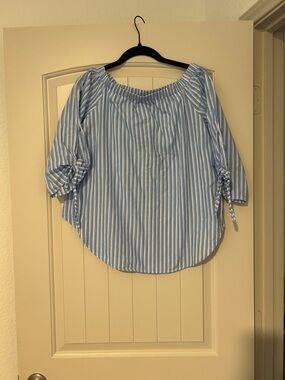 Classic Blue & White Striped Off-Shoulder Women's Top